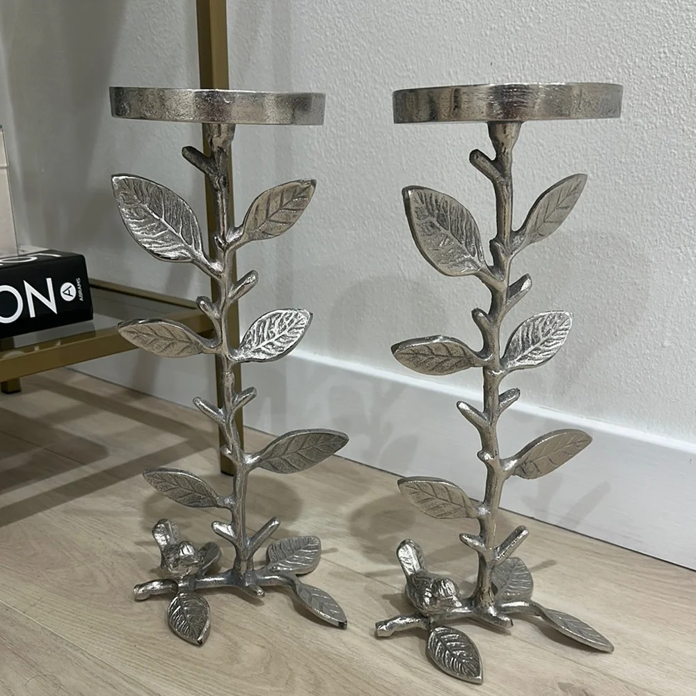 Silver Leaf Candle Holders